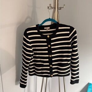 J Crew Black and White Striped Cardigan - Small